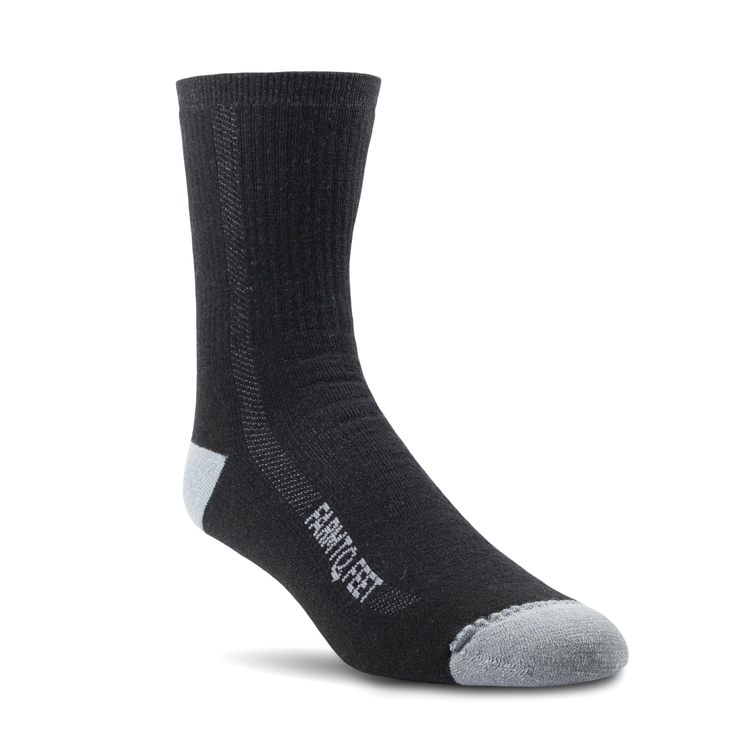 Farm to Feet Denver MW 3/4 Crew sock pack shot in black showing durable cushioning for long hikes.
