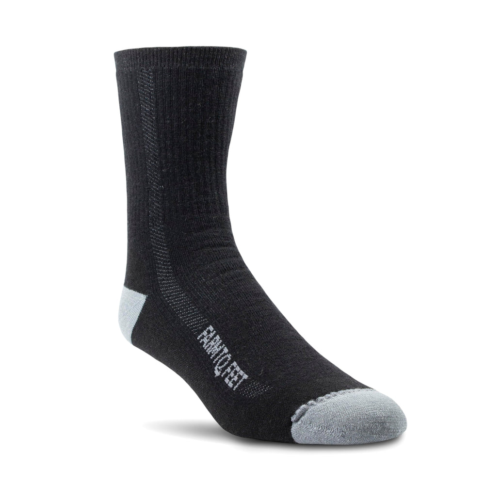 Farm to Feet Denver MW 3/4 Crew sock pack shot in black showing durable cushioning for long hikes.