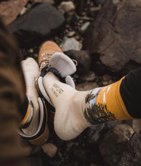 Farm to Feet Desert Tan Cascade Locks top-view shows 3/4 crew length for a comfortable fit
