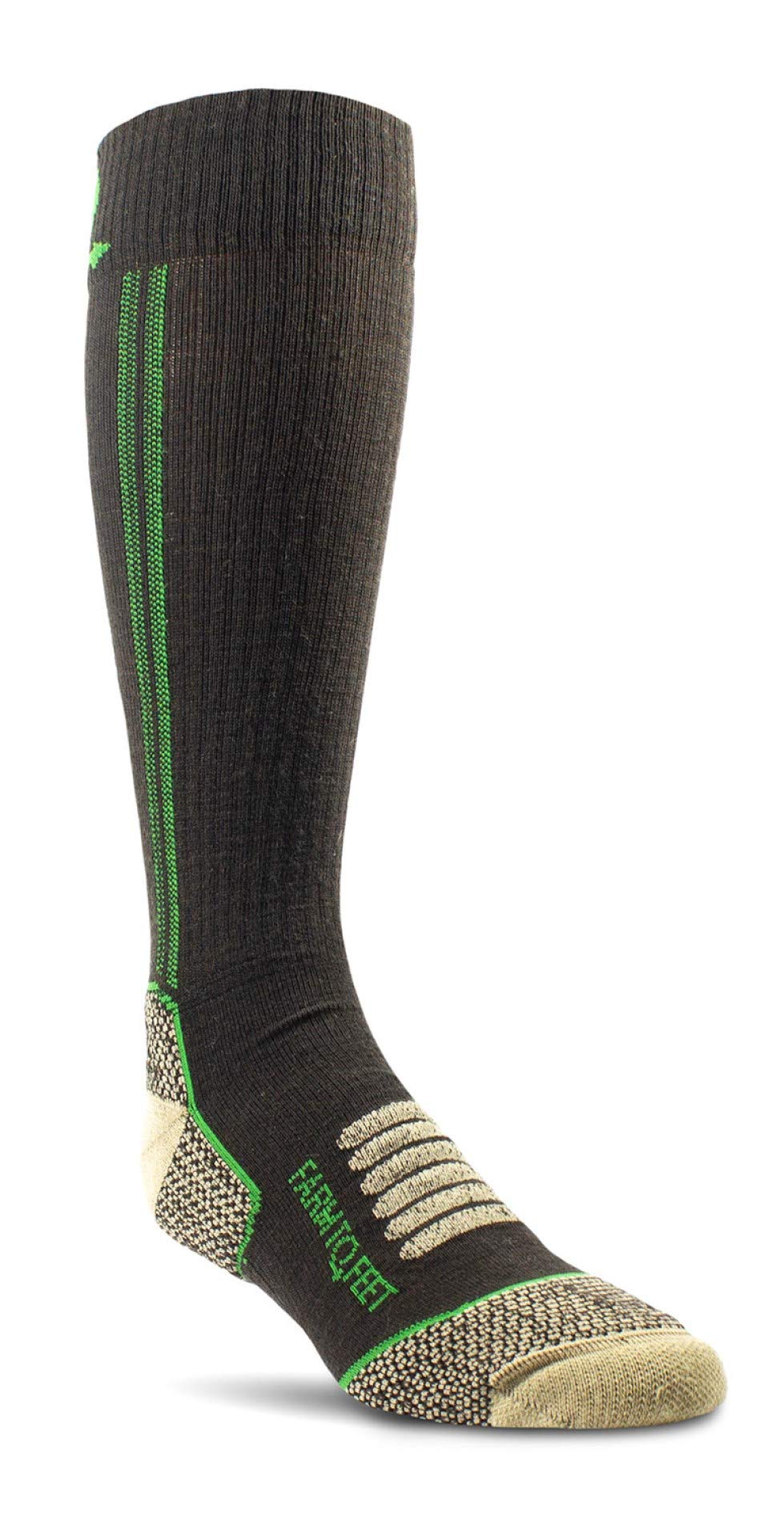 Farm to Feet Ely brown mid-calf sock front view showing low-profile fit and knit texture for comfort.