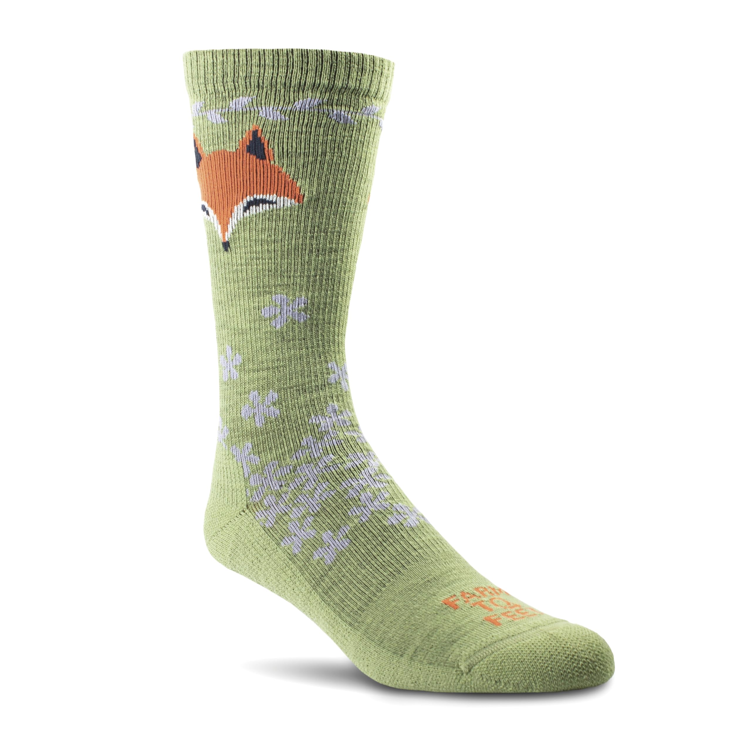 Farm to Feet Emeryville women's lightweight crew socks Mosstone on foot for all-day comfort