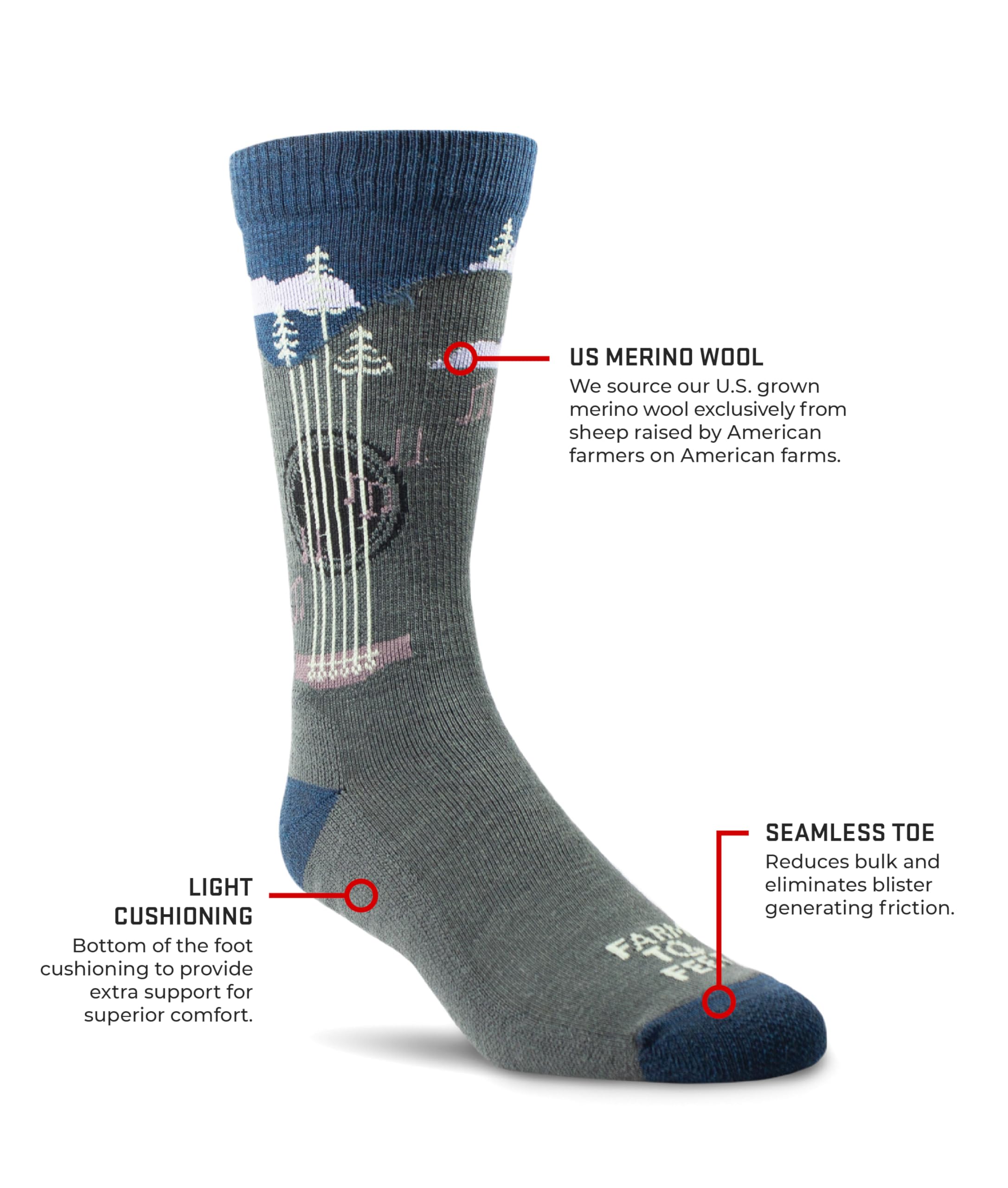 Cushioned sole on Farm to Feet Floyd socks highlighting all-day comfort