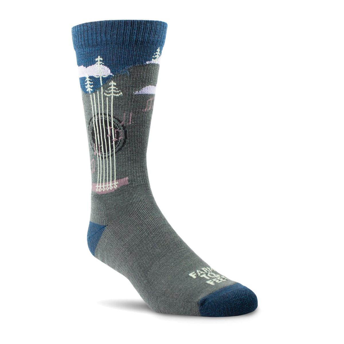 Farm to Feet Floyd socks denim blue heather front view for everyday wear and comfort