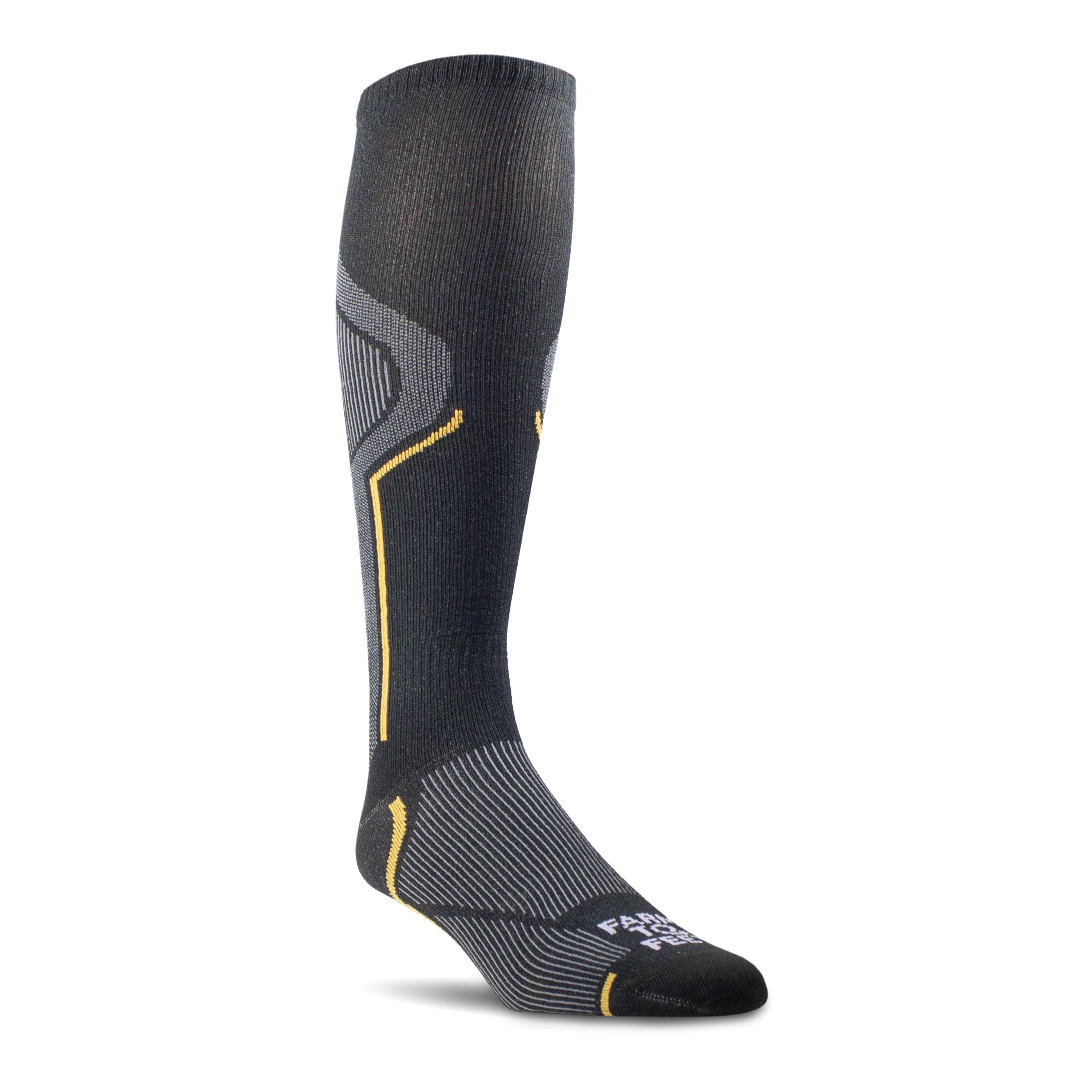 Farm to Feet Jackson 2.0 no-cushion over-the-calf sock in black and platinum, breathable merino for year-round comfort