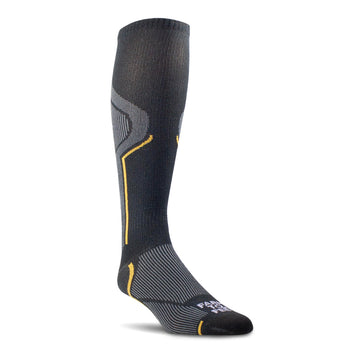 Farm to Feet Jackson 2.0 No Cushion Over-the-Calf Socks—black/platinum—for durable all-day comfort.