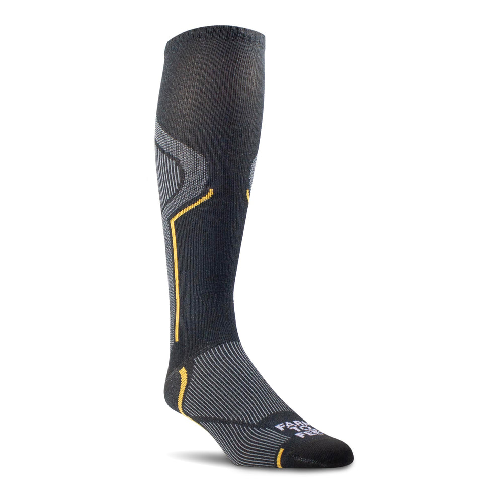 Farm to Feet Jackson 2.0 No Cushion Over-the-Calf Socks—black/platinum—for durable all-day comfort.