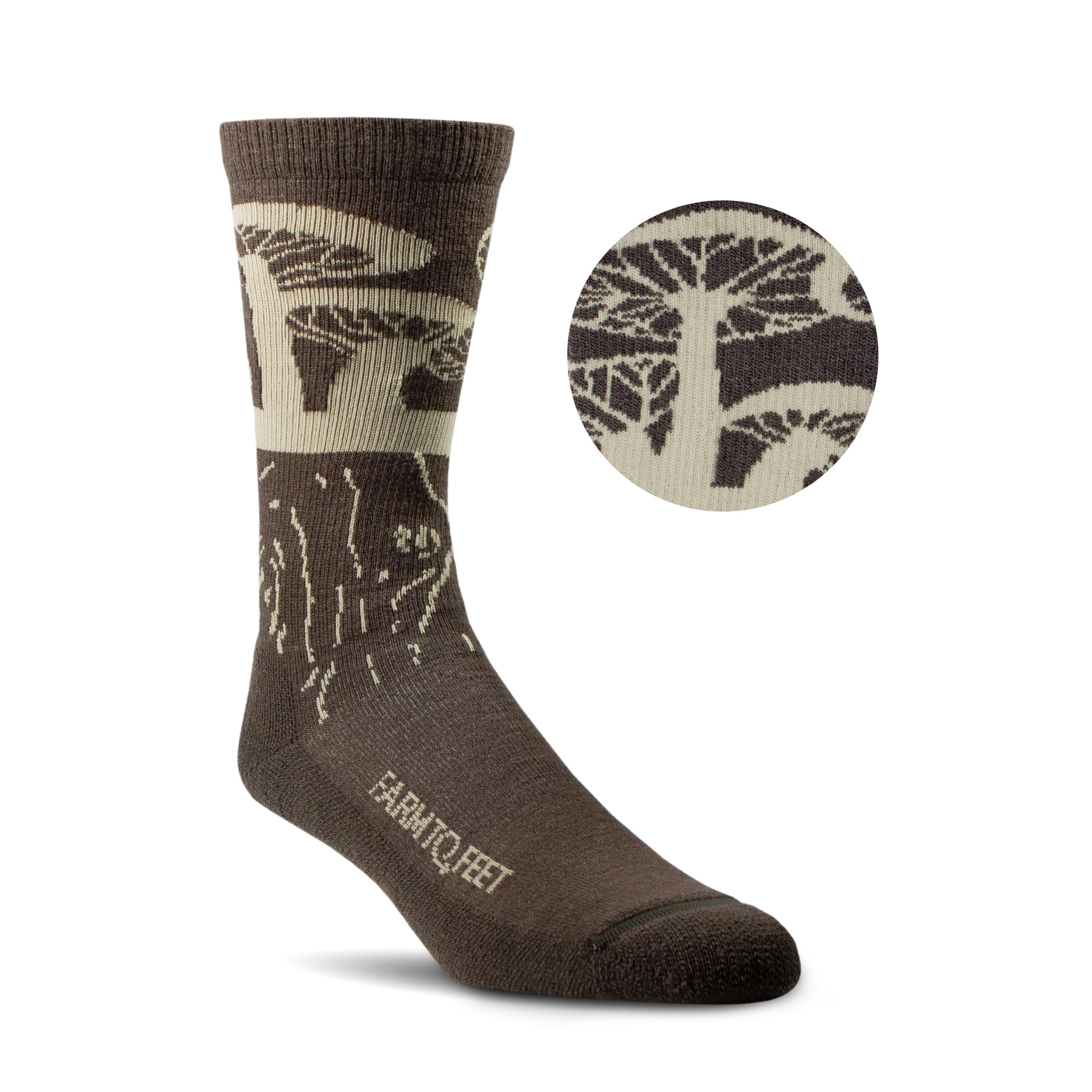 Farm to Feet Sonoma Everyday Light Cushion Crew Socks in brown, reinforced durability for daily wear