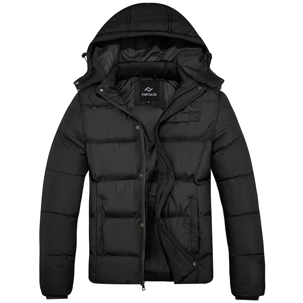 FARVALUE men's winter coat waterproof front view shows weather-ready silhouette.