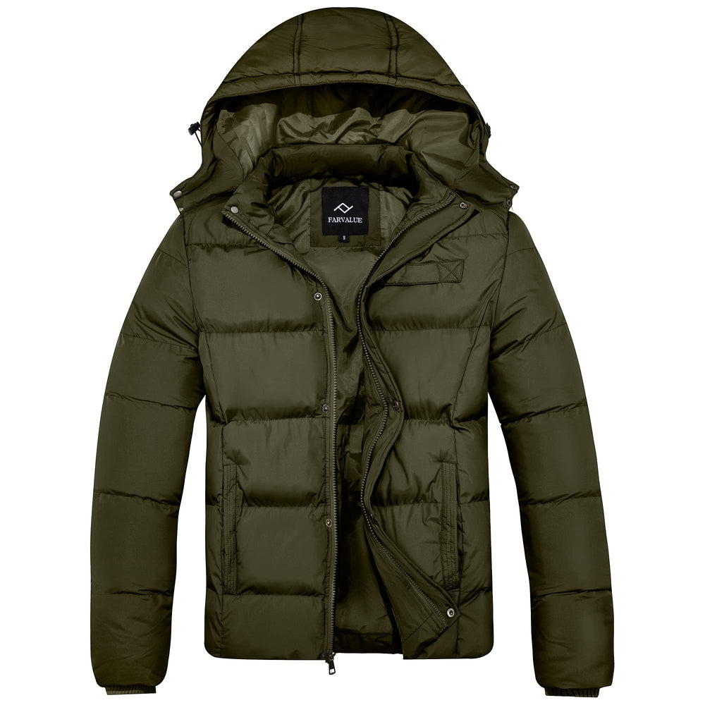 FARVALUE mens winter coat front view with water-repellent finish for everyday dryness.