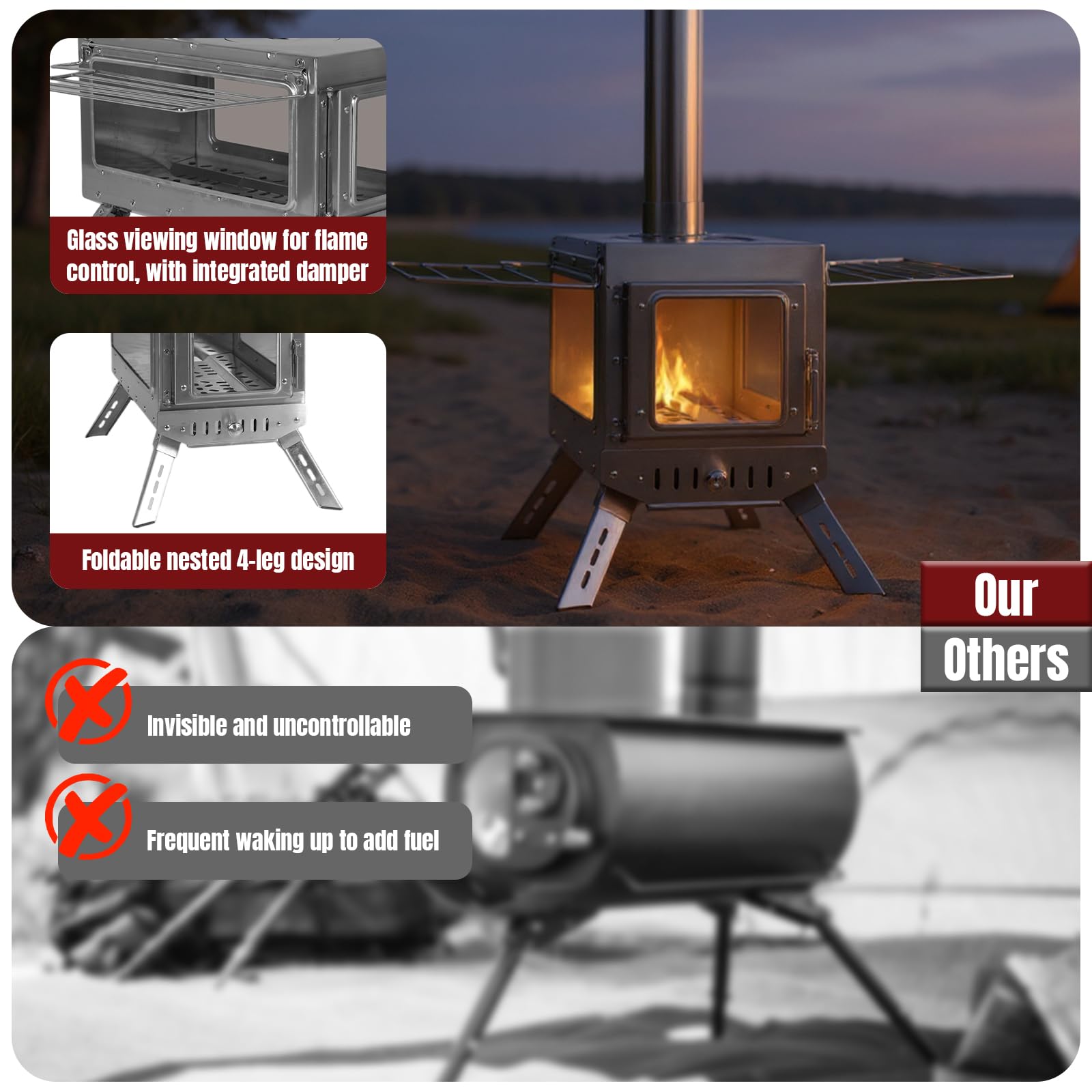 FASDRESS stove with side racks that double as handles for easy transport.