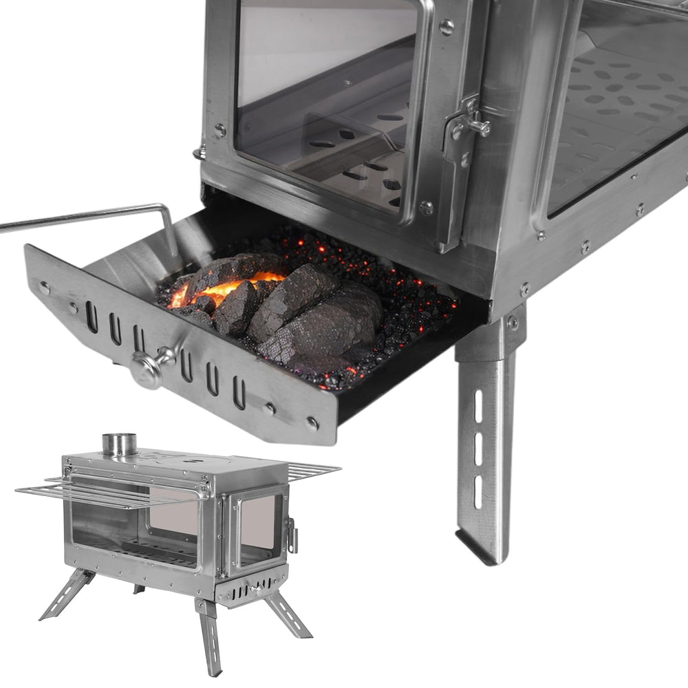 FASDRESS tent stove in use delivering warmth and simple cooking options.