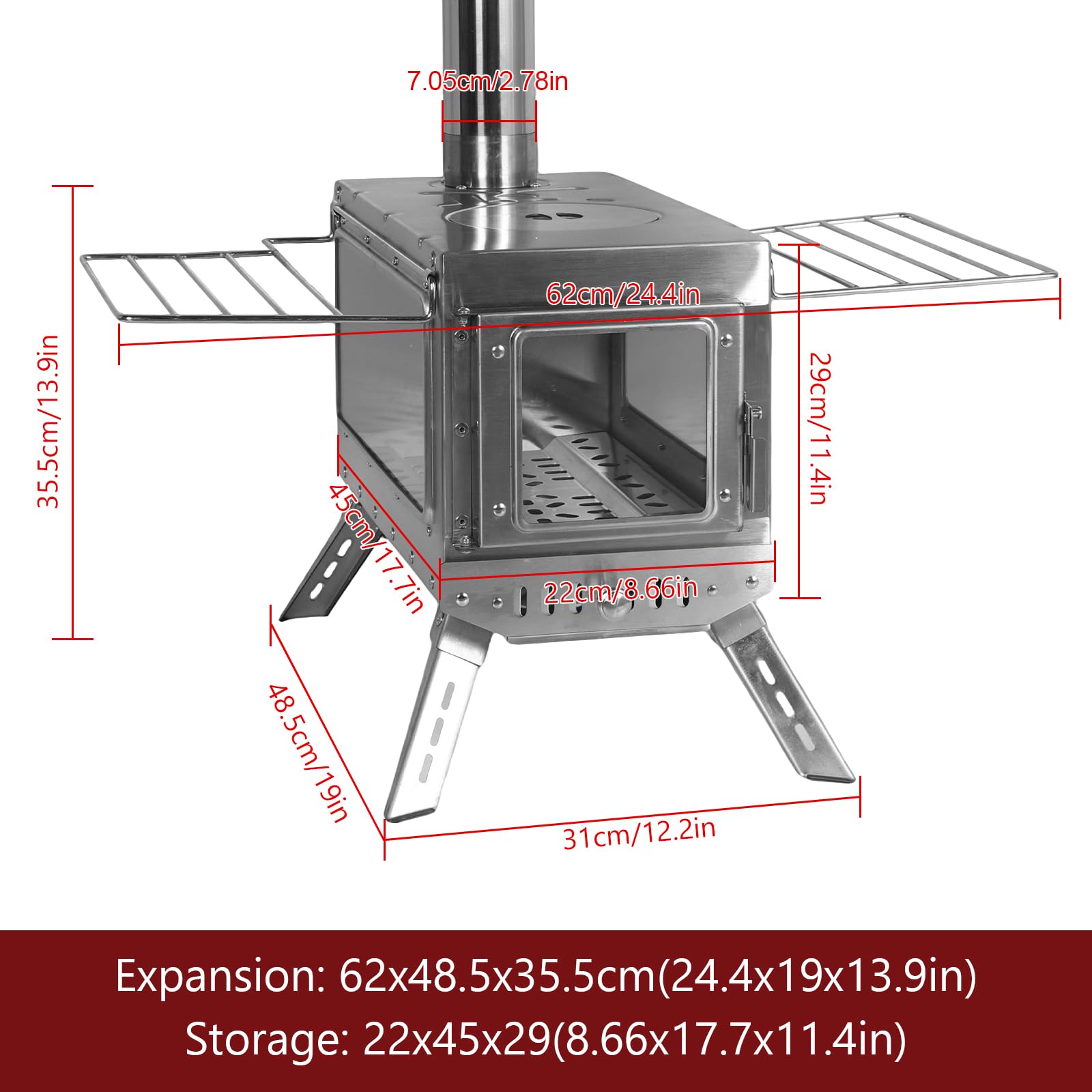 FASDRESS weatherproof tent stove outdoors in windy conditions.