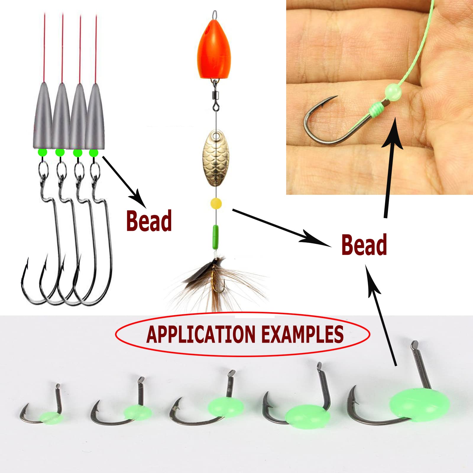 Luminous fishing beads in use for night fishing rigs