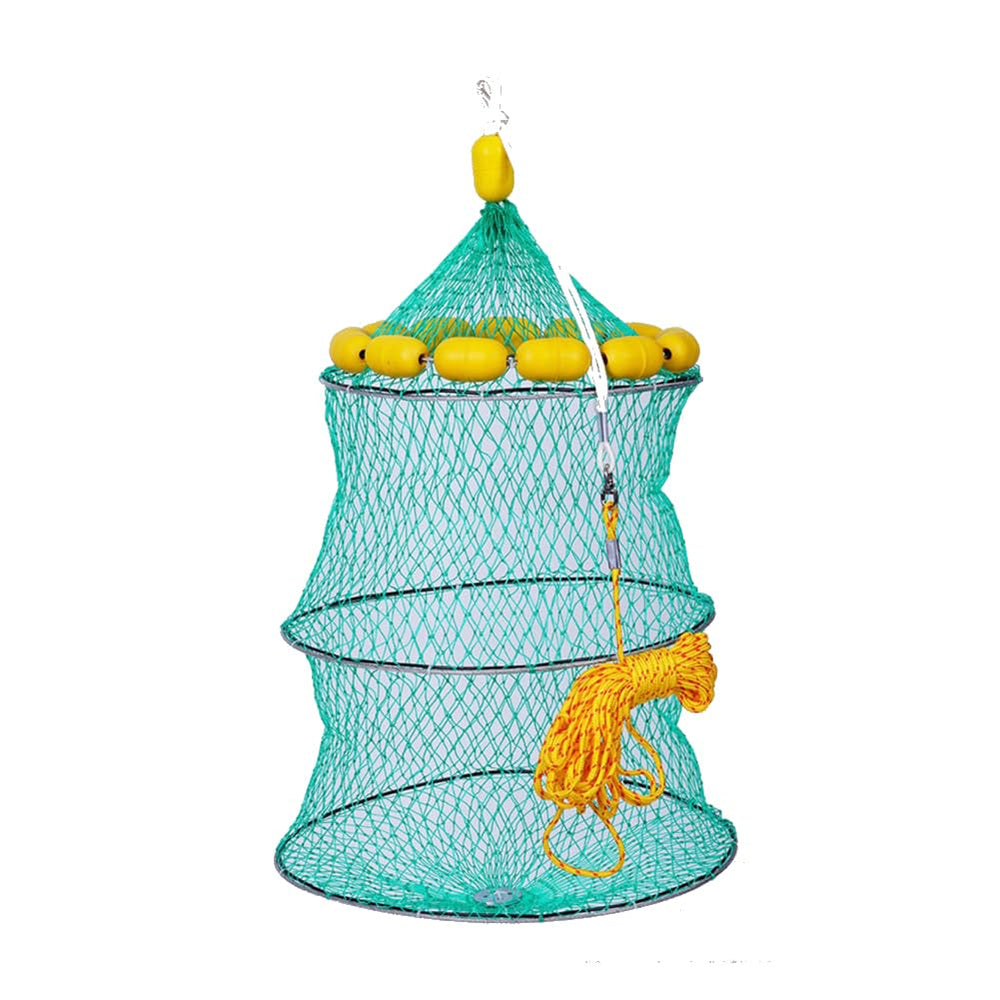 FASPLORE collapsible fish basket in turquoise mesh with yellow top floats