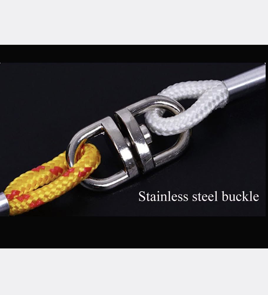 Yellow rope attachment for securing basket to boat or dock