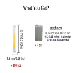 Glow stick dimensions: 1.5 inches long, 0.2 inches diameter
