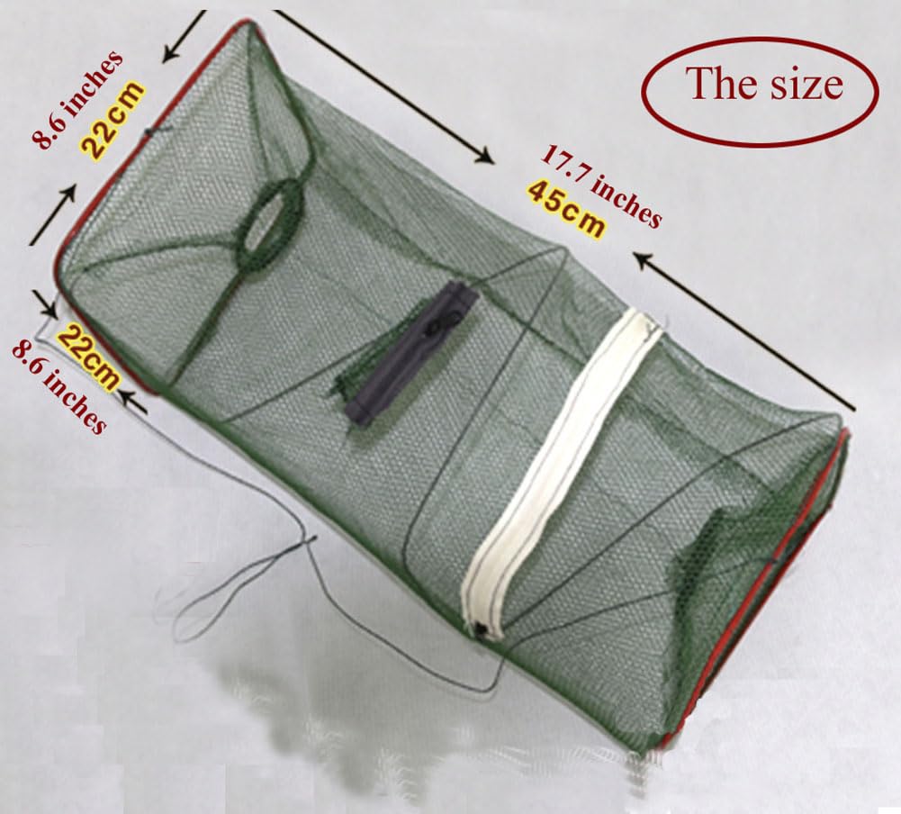 Close-up of durable green mesh bait trap with zipper opening