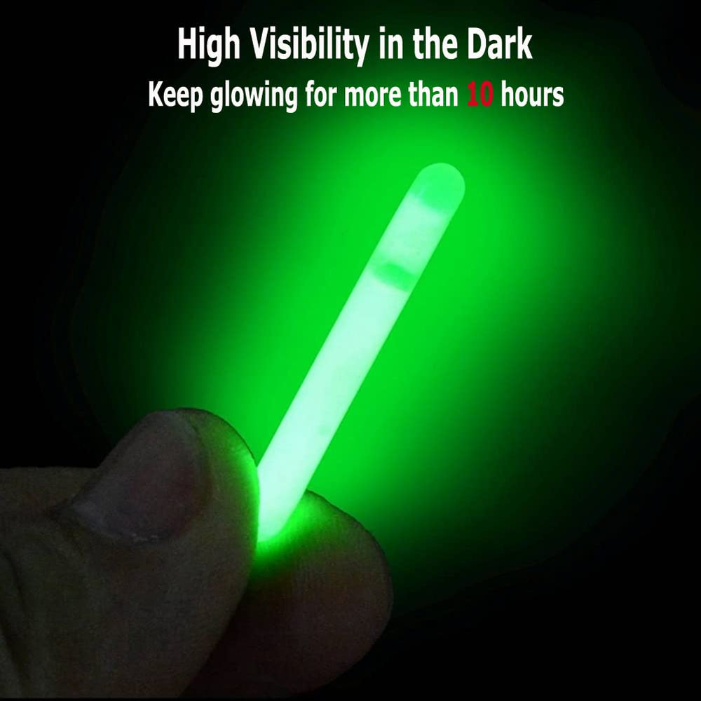 Green glow sticks activated showing 4.5mm and 3mm diameter options