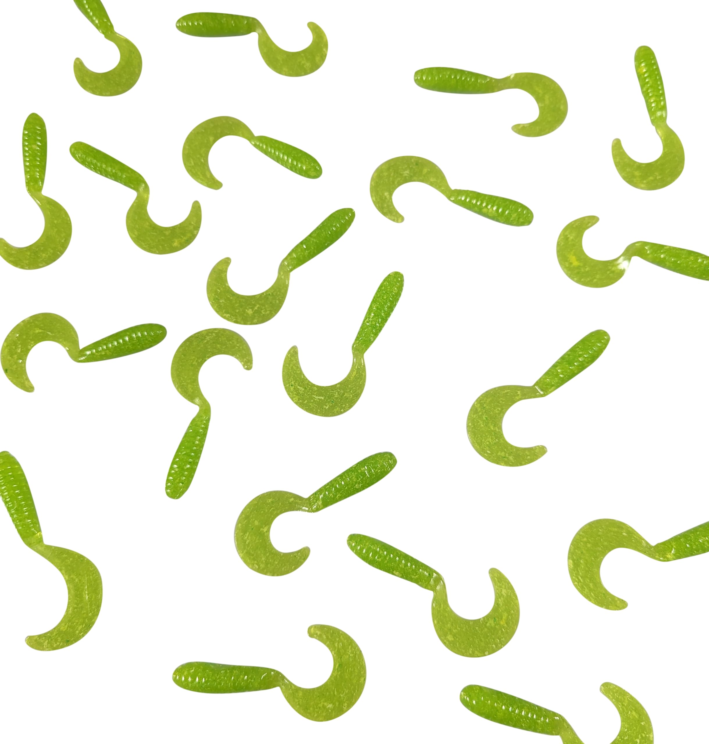 FastFish Megatail 3in soft-plastic curly-tail chartreuse lure enhances action in current.