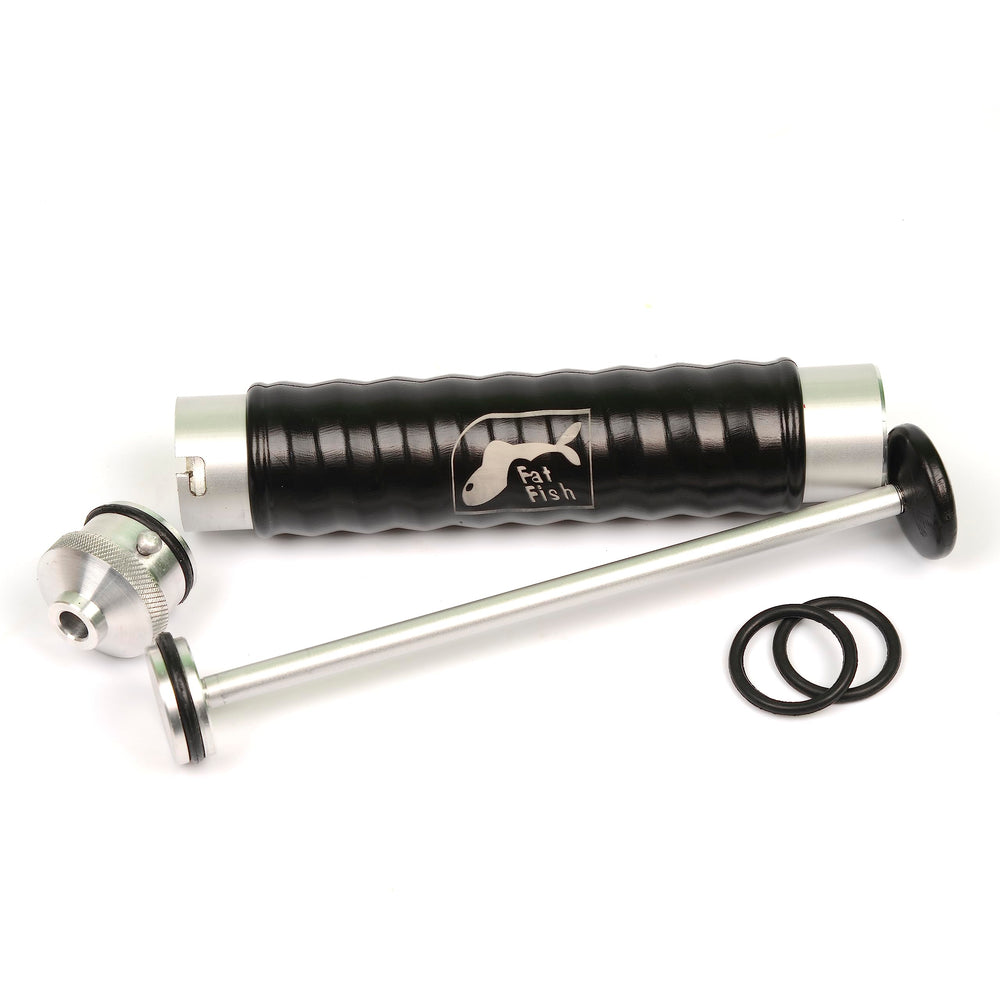 Fat Fish plastisol injector locking nozzle ensures safe, spill-free operation.