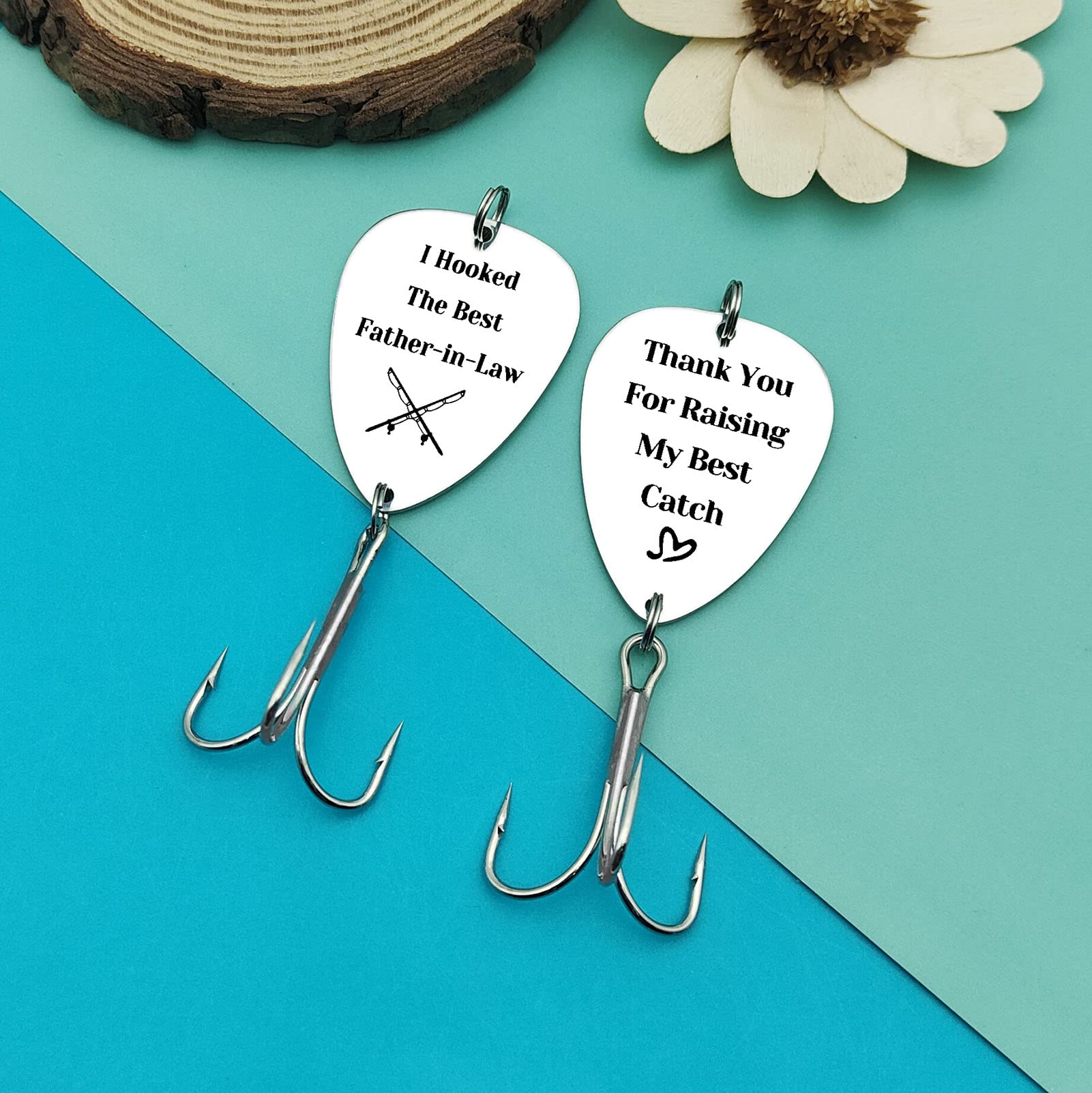 Close-up of the engraved hooks for Father-in-Law gift