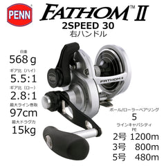 PENN Fathom II Lever Drag 2-Speed 30LD2 Conv Reel BX – handle detail