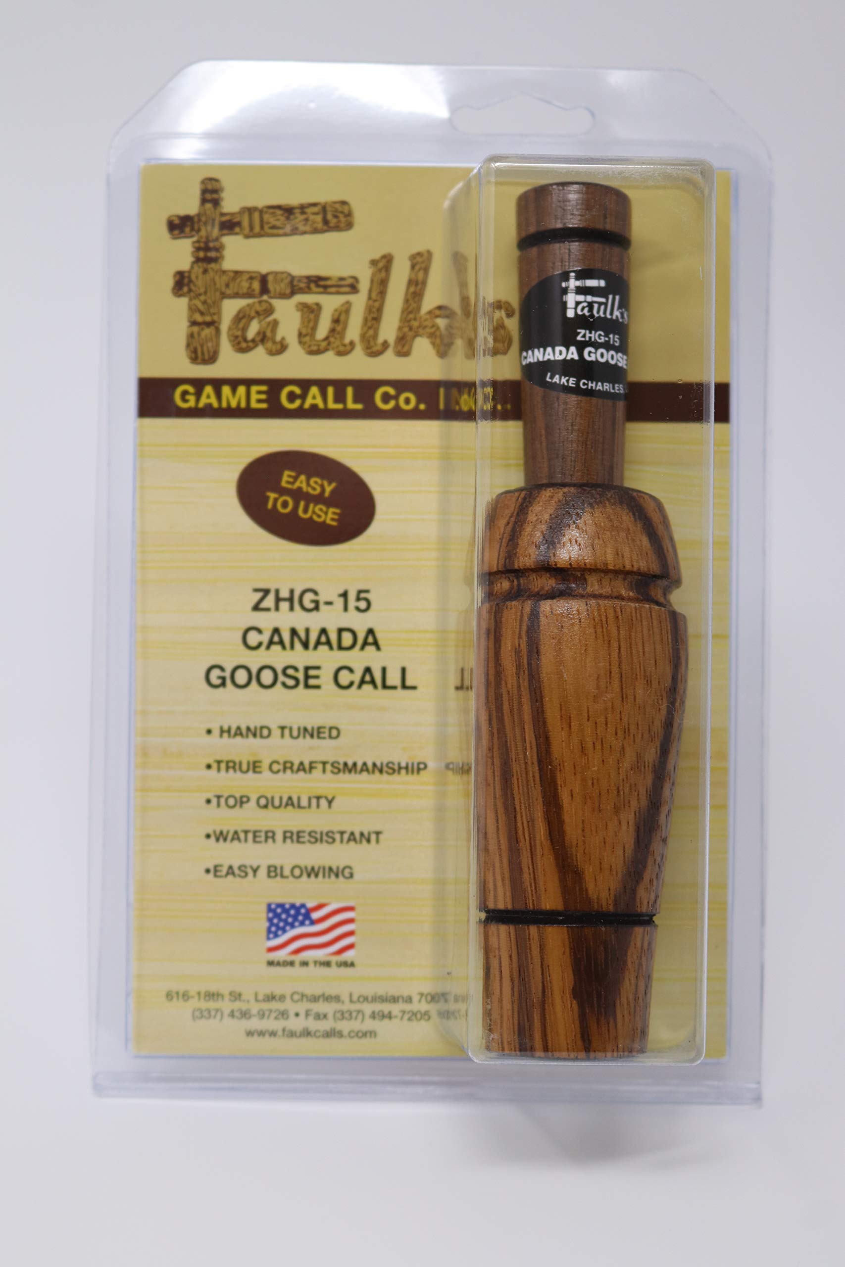 Faulk's Canada Goose Call closeup with lanyard for easy access in the field