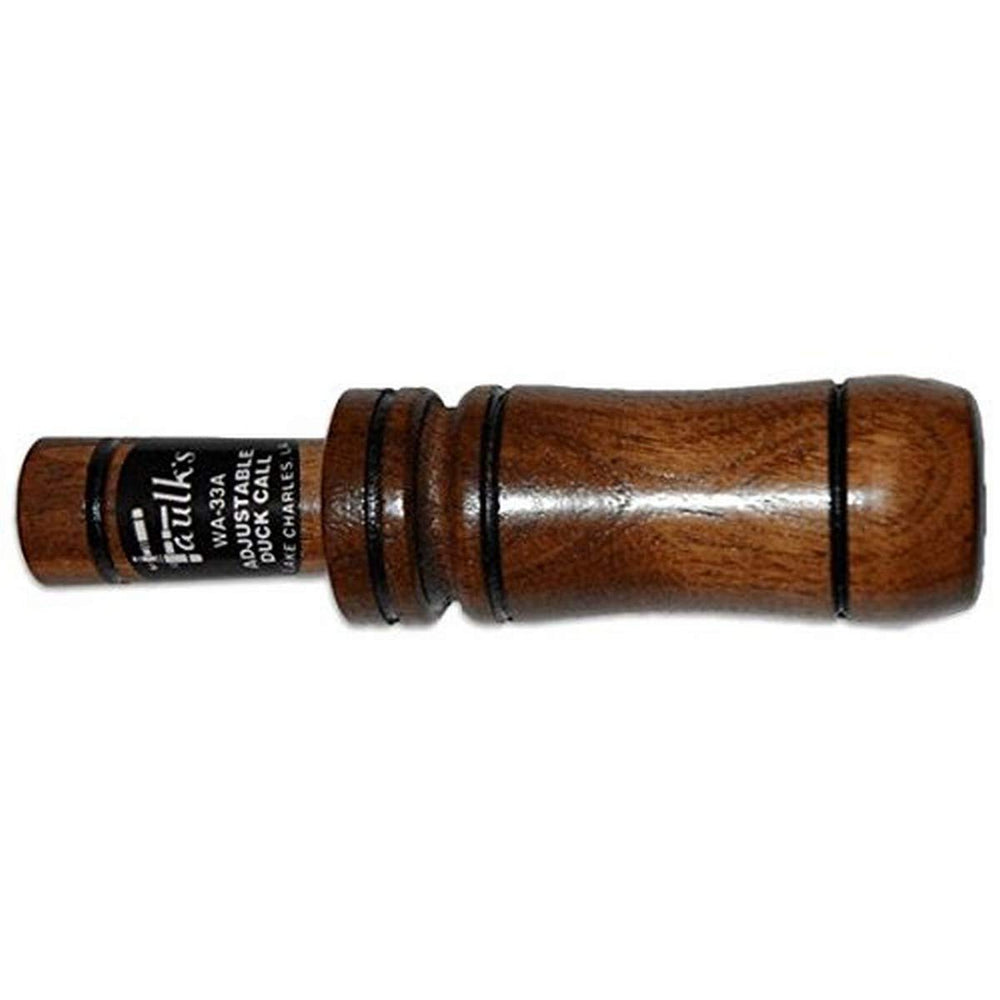 Faulk's WA-33A deluxe adjustable duck call in brown wood, delivers smooth mallard tones for easy calling.