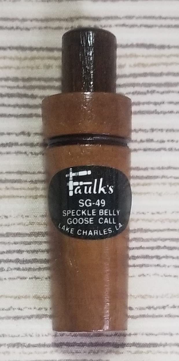 Faulk's Speckled Belly Goose Call SG-49 in brown walnut wood, reliable field goose call.