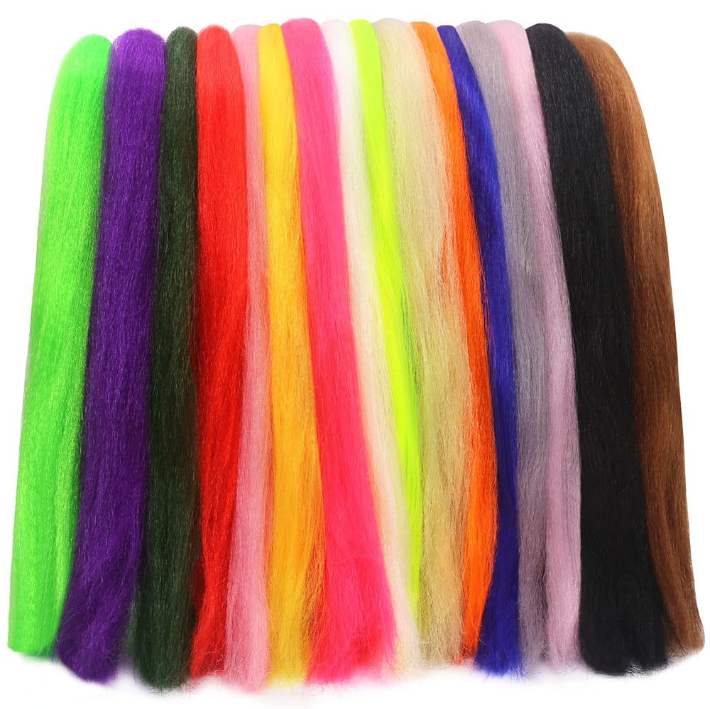 Close-up of Faux Bucktail Fly Tying Materials Kit with 16-color synthetic bucktail fibers