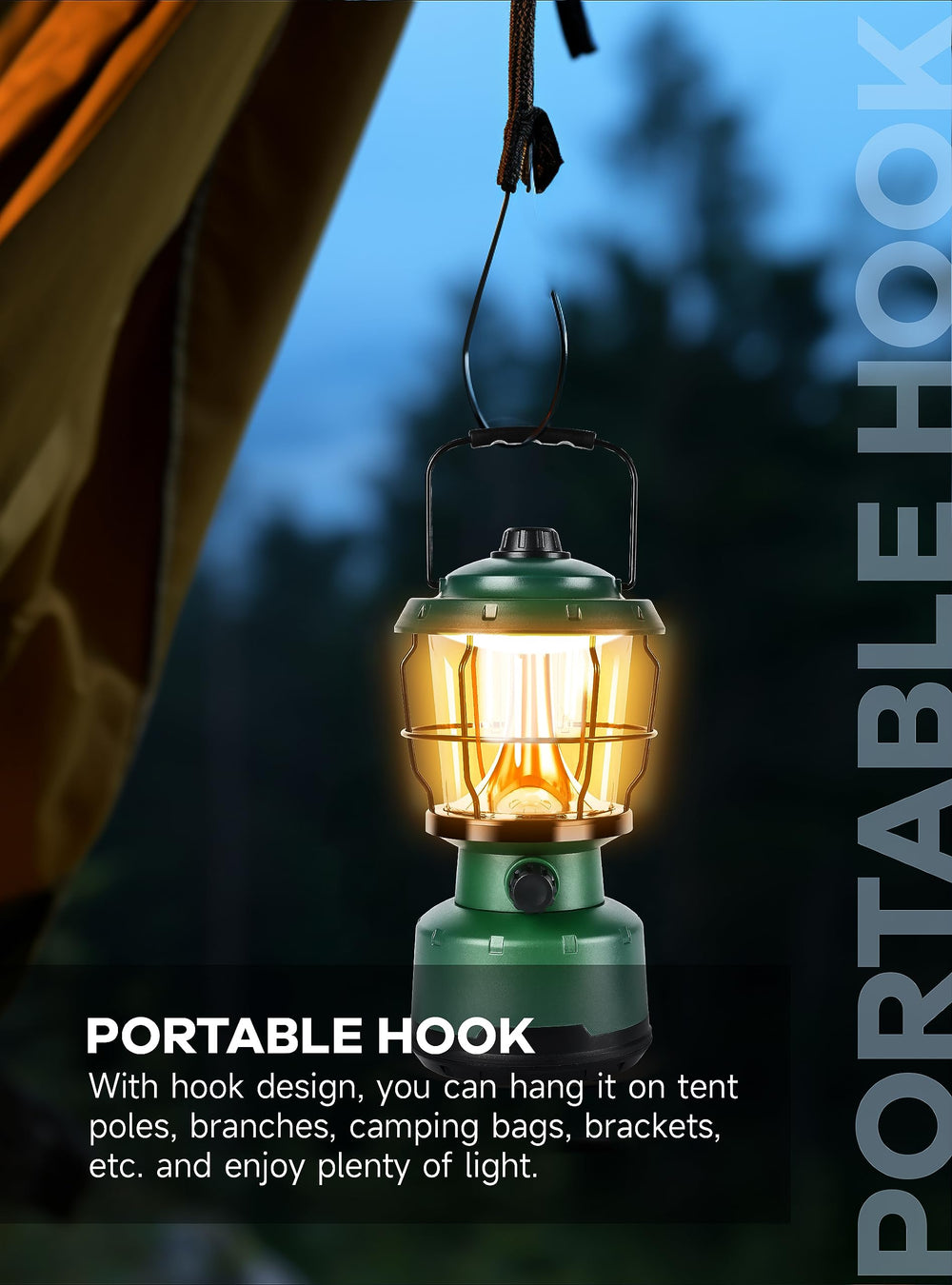 Favorbrite portable lightweight lantern with a convenient hook for tent lighting