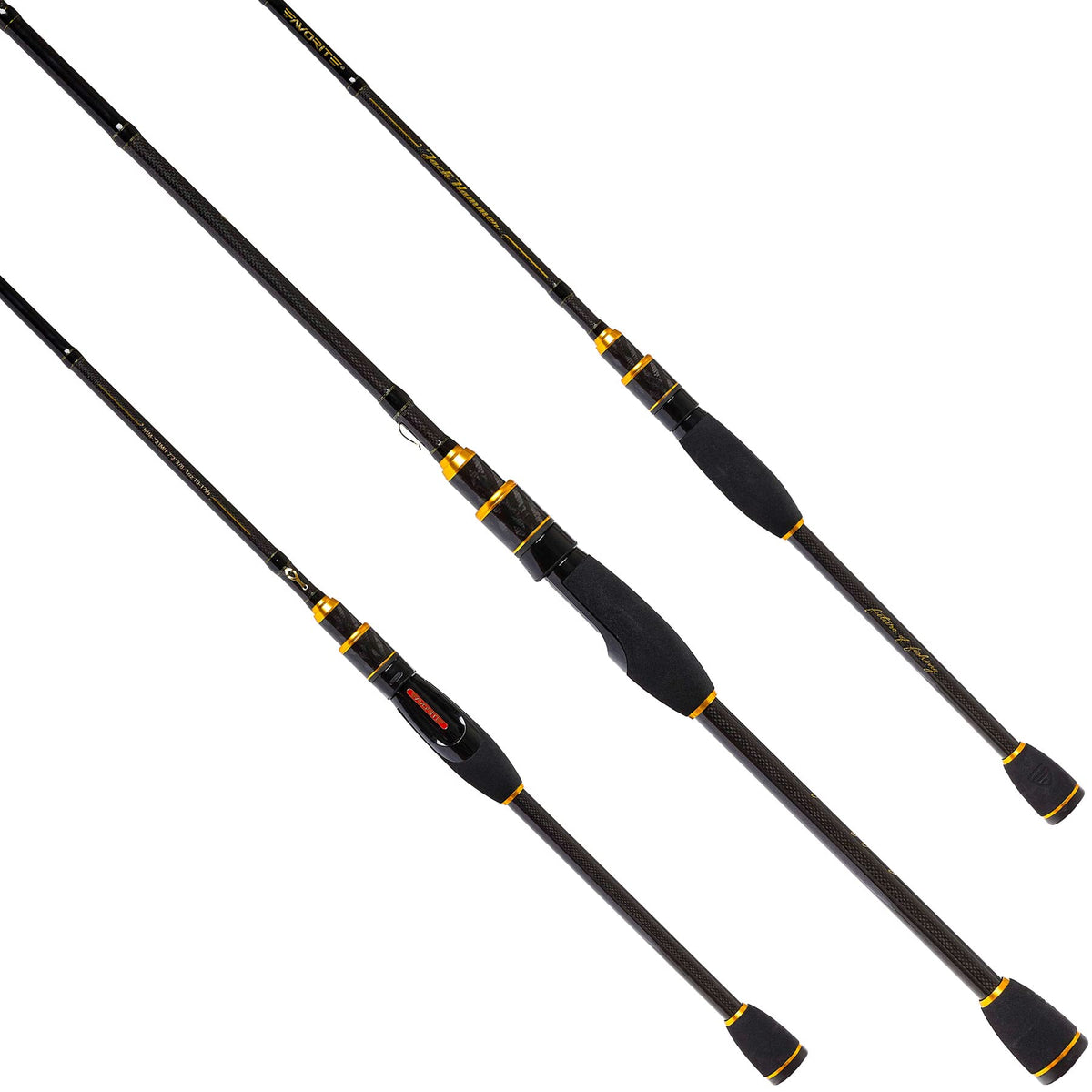 Favorite Jack Hammer spinning rod front view shows a sleek carbon blank for sensitive bites
