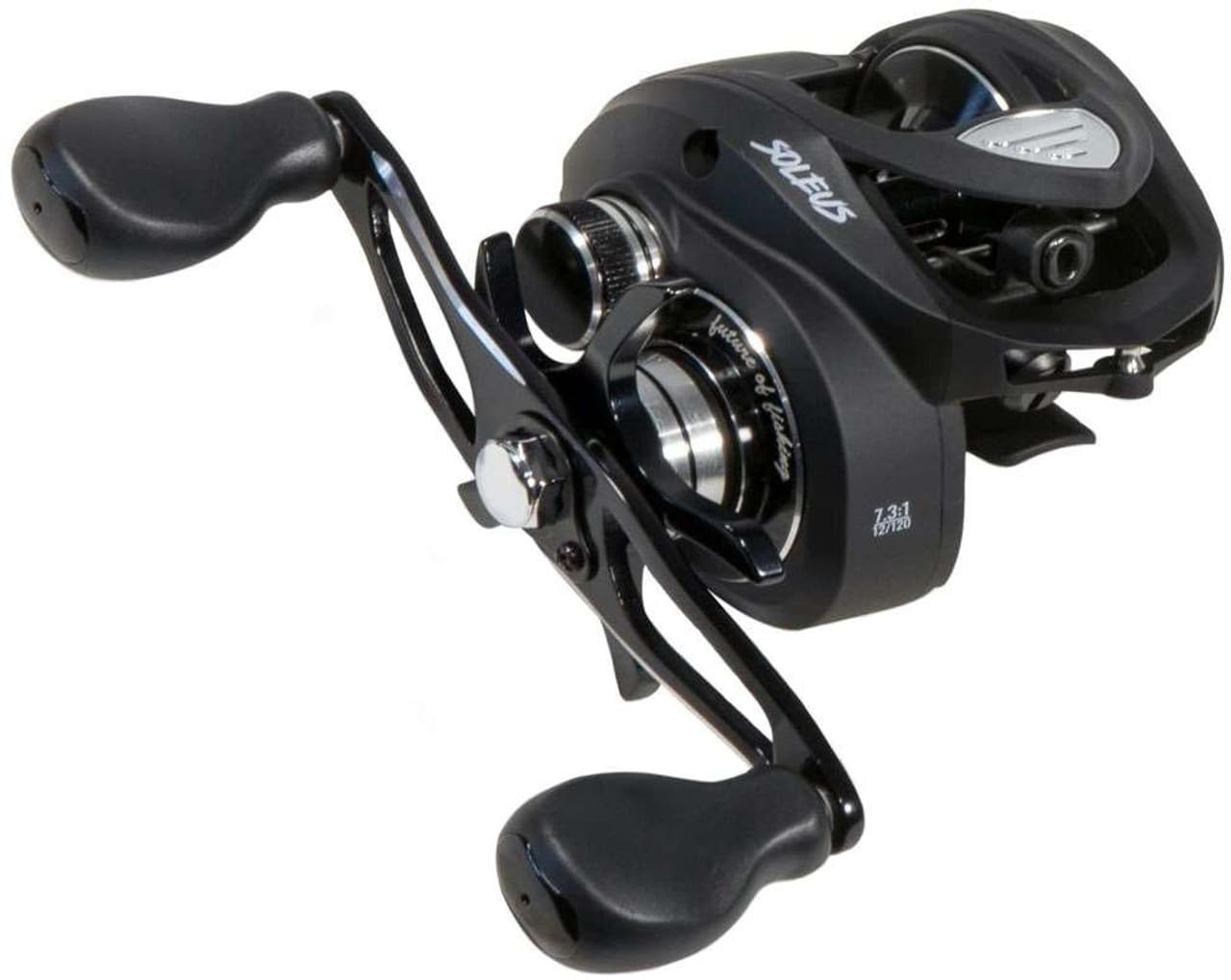 Favorite Soleus casting reel in black, right-handed, 6.6:1 for smooth, long casts.