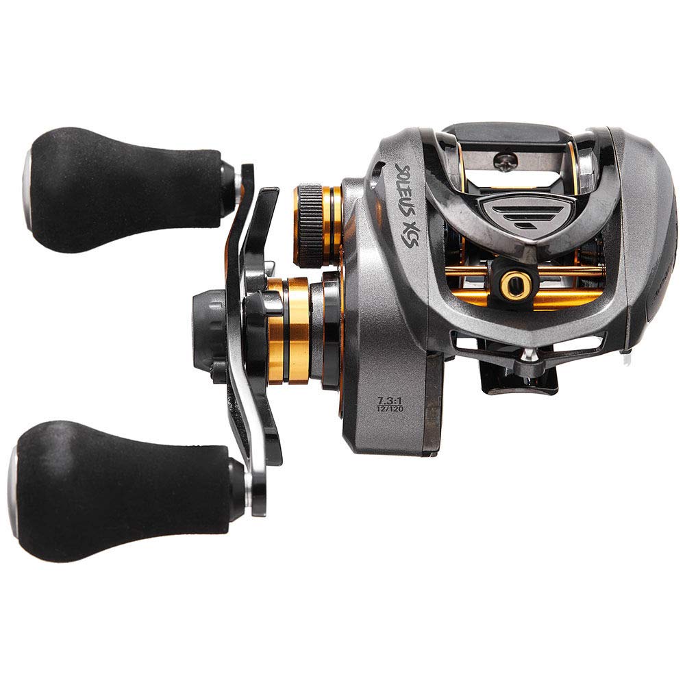 Favorite Soleus casting reel red right view, smooth casts and 20 lb drag