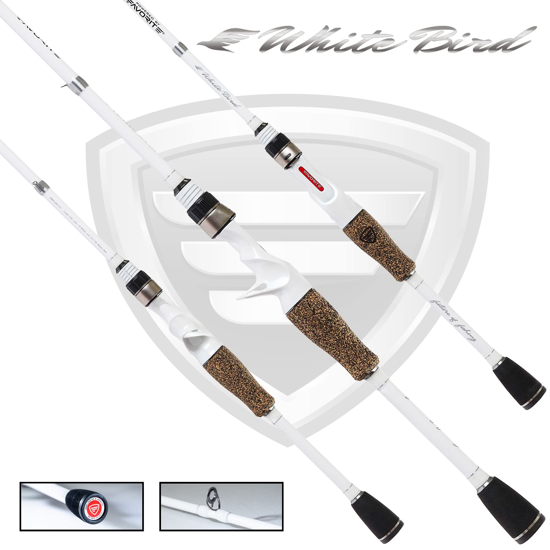 FAVORITE White Bird casting rod in travel-ready case.