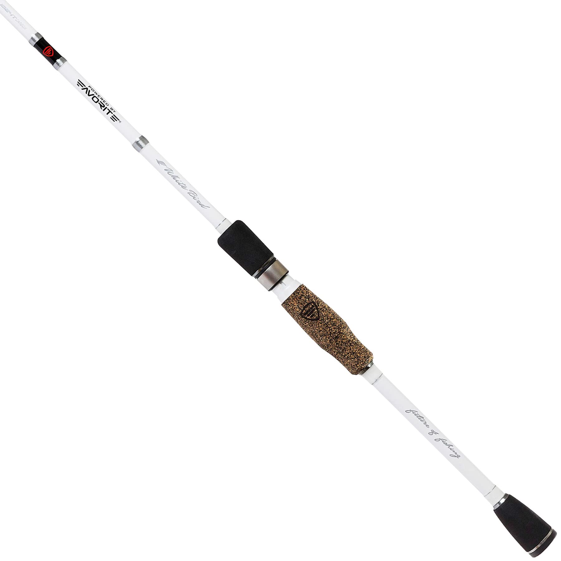 Favorite White Bird spinning rod packaging and accessories layout shows ready-to-use setup.
