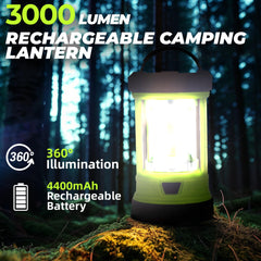 Favourlite camping lantern 360-degree coverage shows uniform glow around campsite.