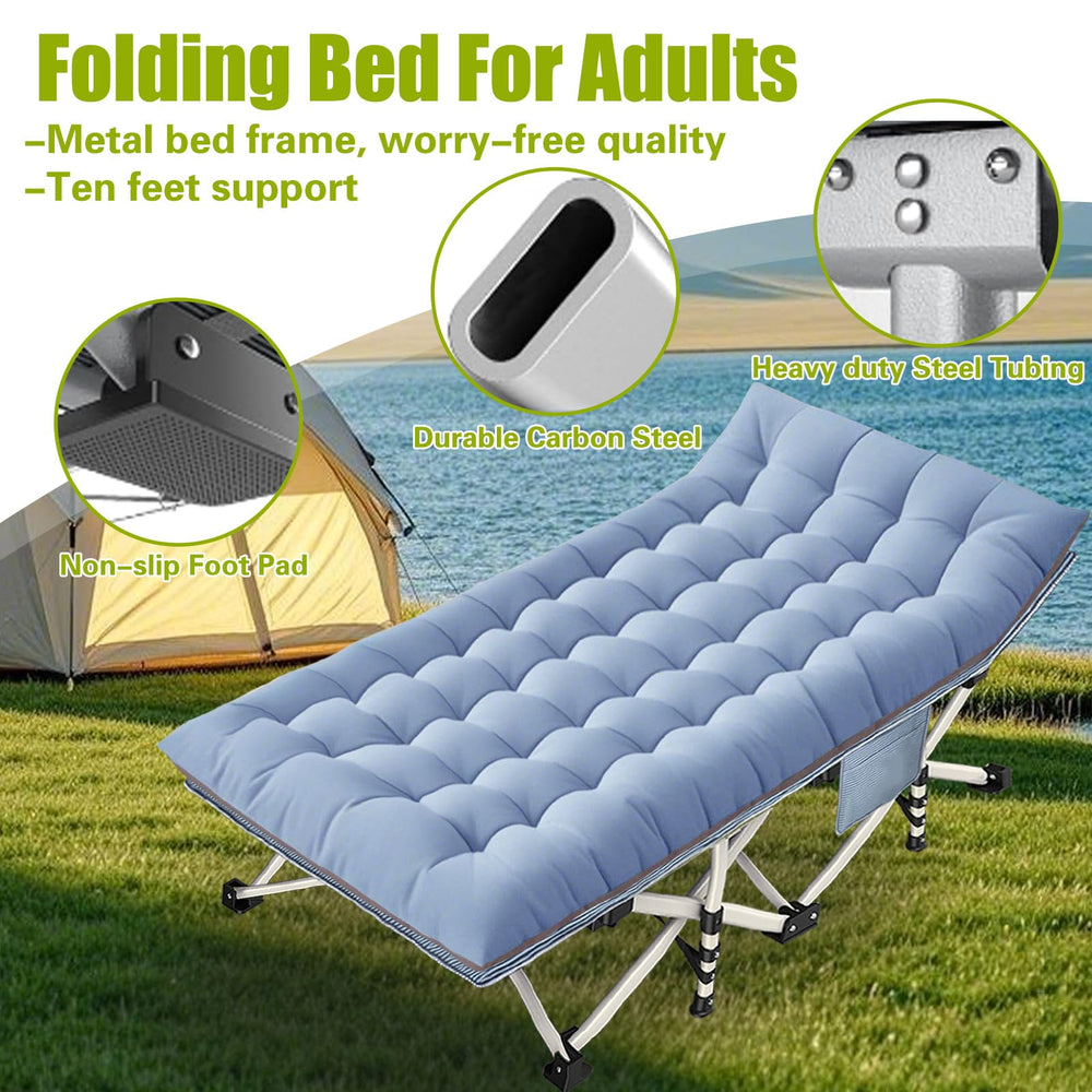 Faysore XXL camping cot folds compactly for easy travel and storage.