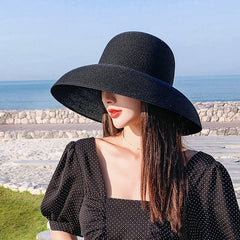 FAYTEK Hepburn straw hat side view showing foldable design