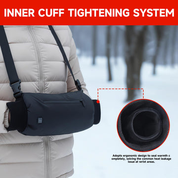 FCABBLEY heated hand warmer muff wearing left hand for sports warmth