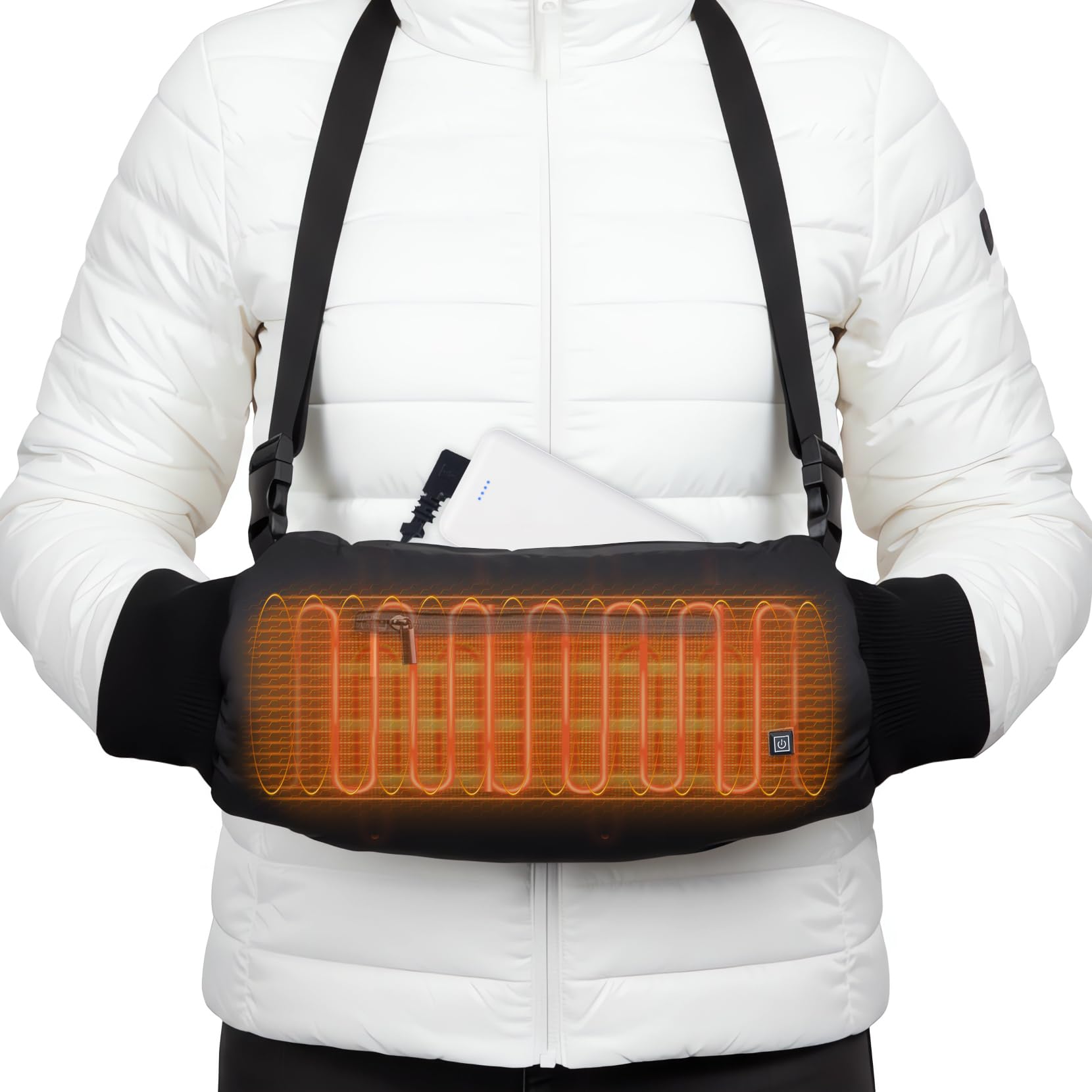 FCABBLEY heated hand warmer muff front view with cozy fleece warmth