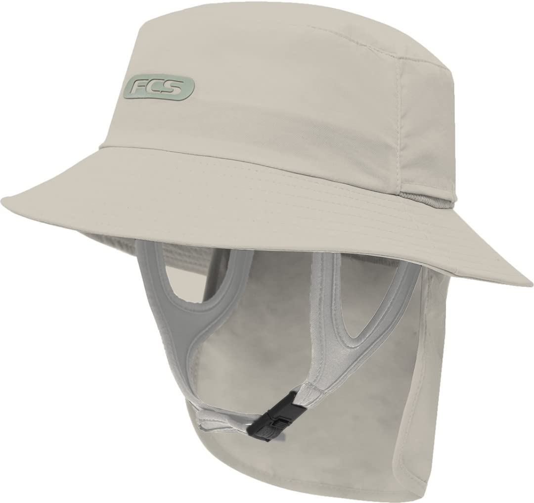 FCS Essential Surf Bucket Hat, front view, sun shield and secure fit for surf sessions.