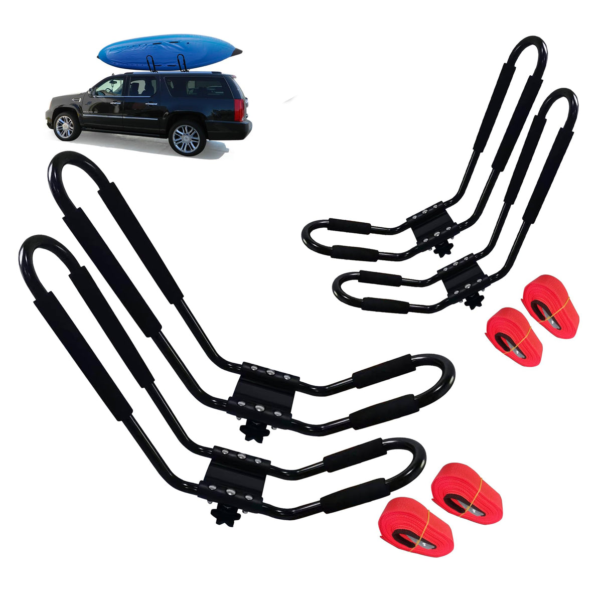 FDB J Cross Bar kit with four racks designed for two kayaks, showcasing heavy-duty stability