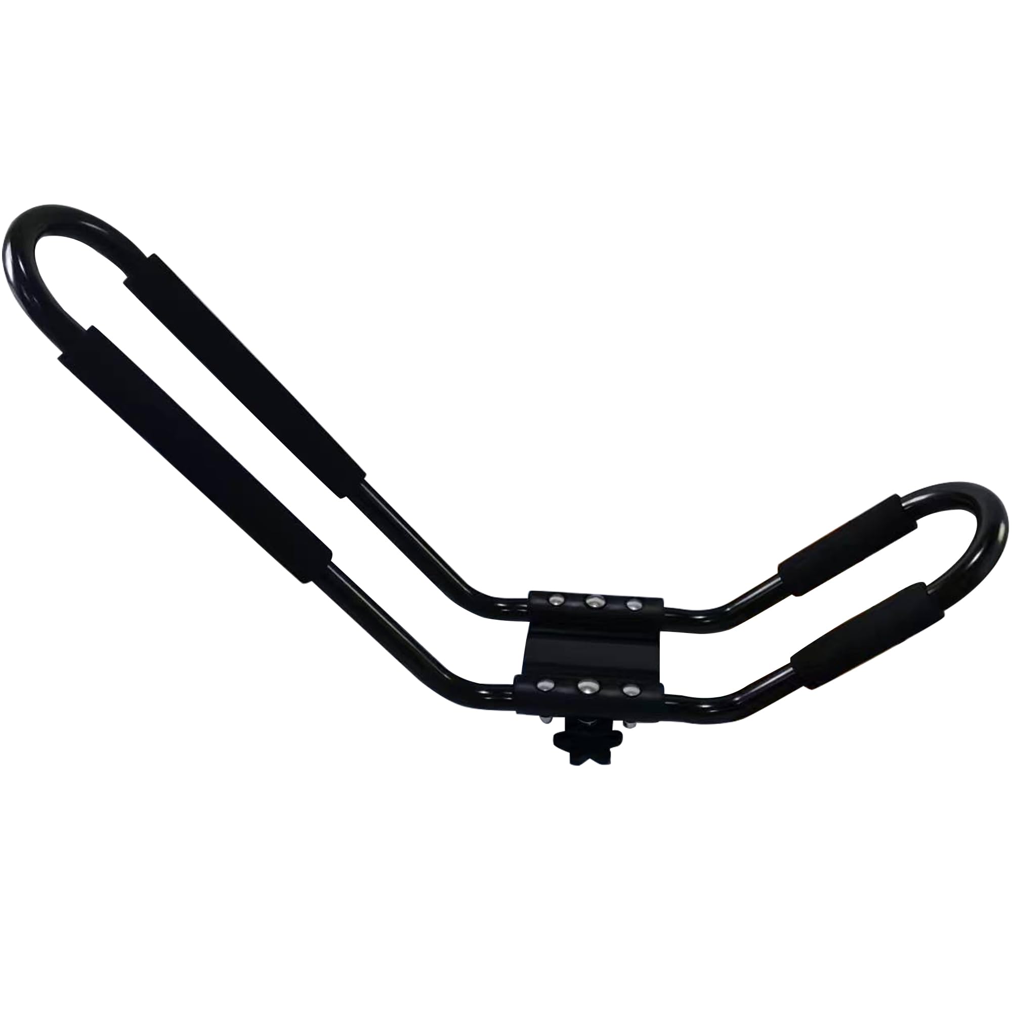 Foam padding and rubber base on FDB rack protect kayaks during transport