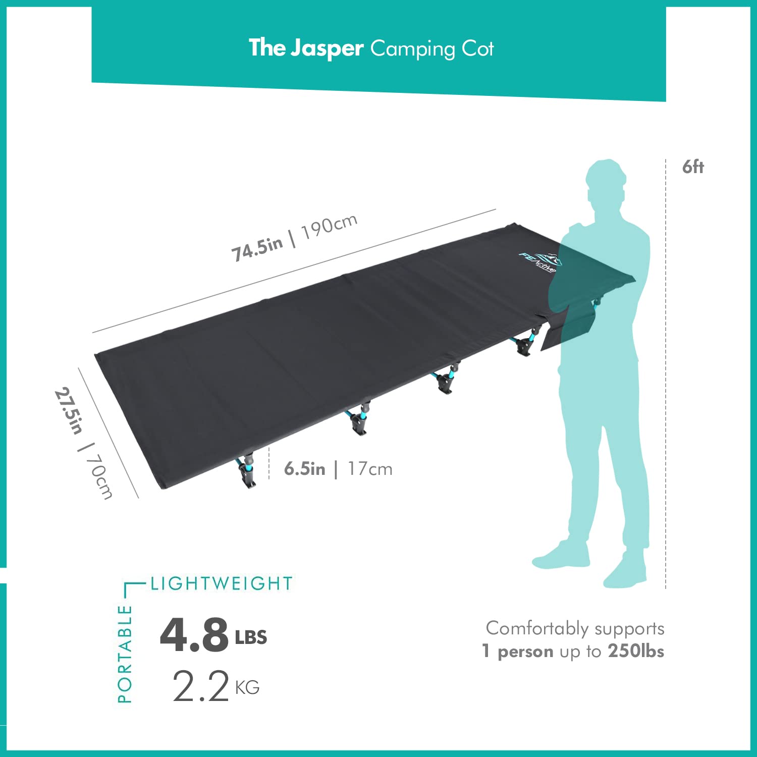 FE Active cot open and setup in a tent for comfortable sleeping.