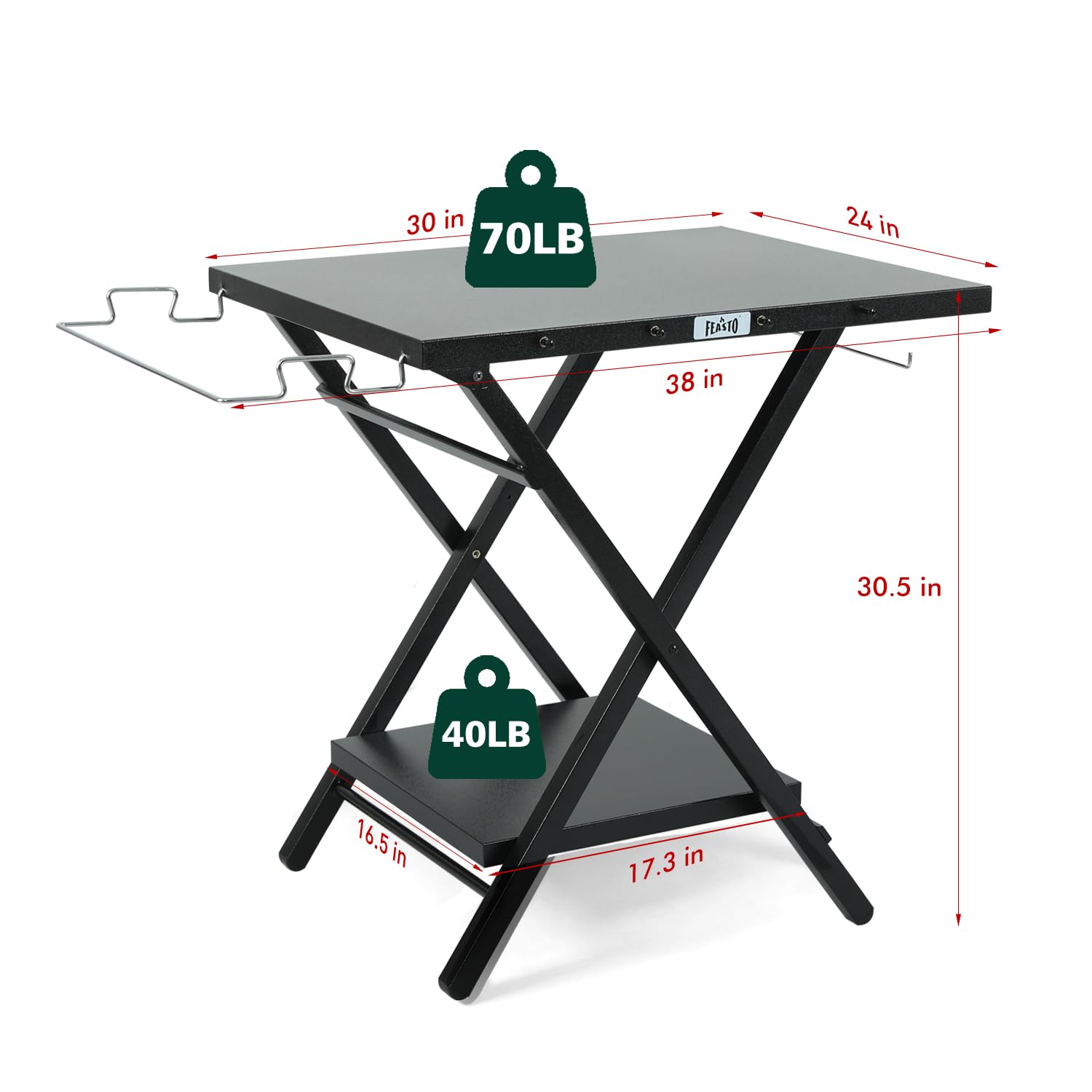 Feasto folding grill table compact storage for RVs and garages.