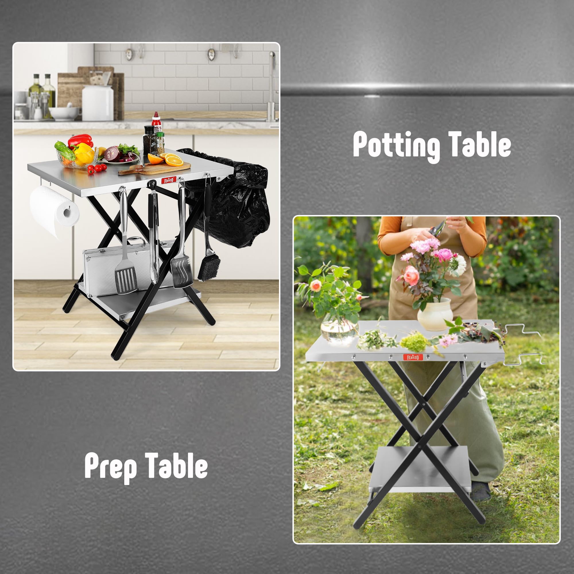 Feasto outdoor prep table with quick-setup delivers faster outdoor cooking sessions