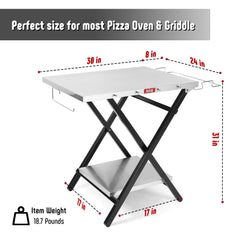 Feasto grill table with garage rack and tissue holder keeps tools organized outdoors