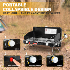 Feasto wind guards protect heat in windy outdoor conditions.