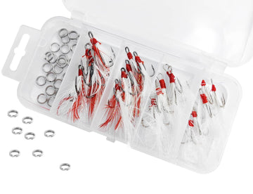 Feathered dressed treble hook red and white size 4/6